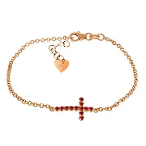 0.3 Carat 14K Solid Rose Gold Cross Bracelet Natural Ruby