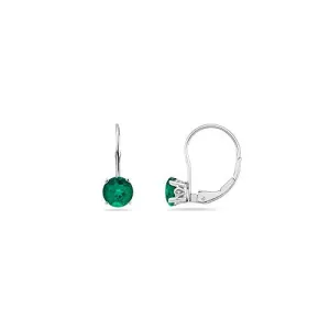 0.93-0.94 Cts of 5 mm AAA Round Lab Created Emerald Stud Earrings with Scroll Lever Backs in 14K White Gold