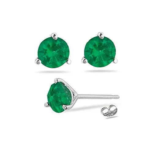 0.95-1.41 Cts of 5.5 mm AA Round Natural Emerald Stud Earrings in Platinum