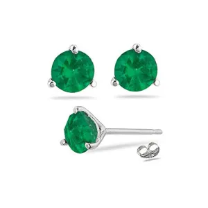 0.95-1.41 Cts of 5.5 mm AA Round Natural Emerald Stud Earrings in Platinum