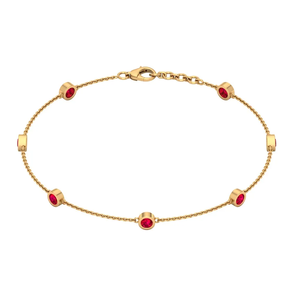 1 CT Bezel Set Ruby Station Chain Bracelet in Gold