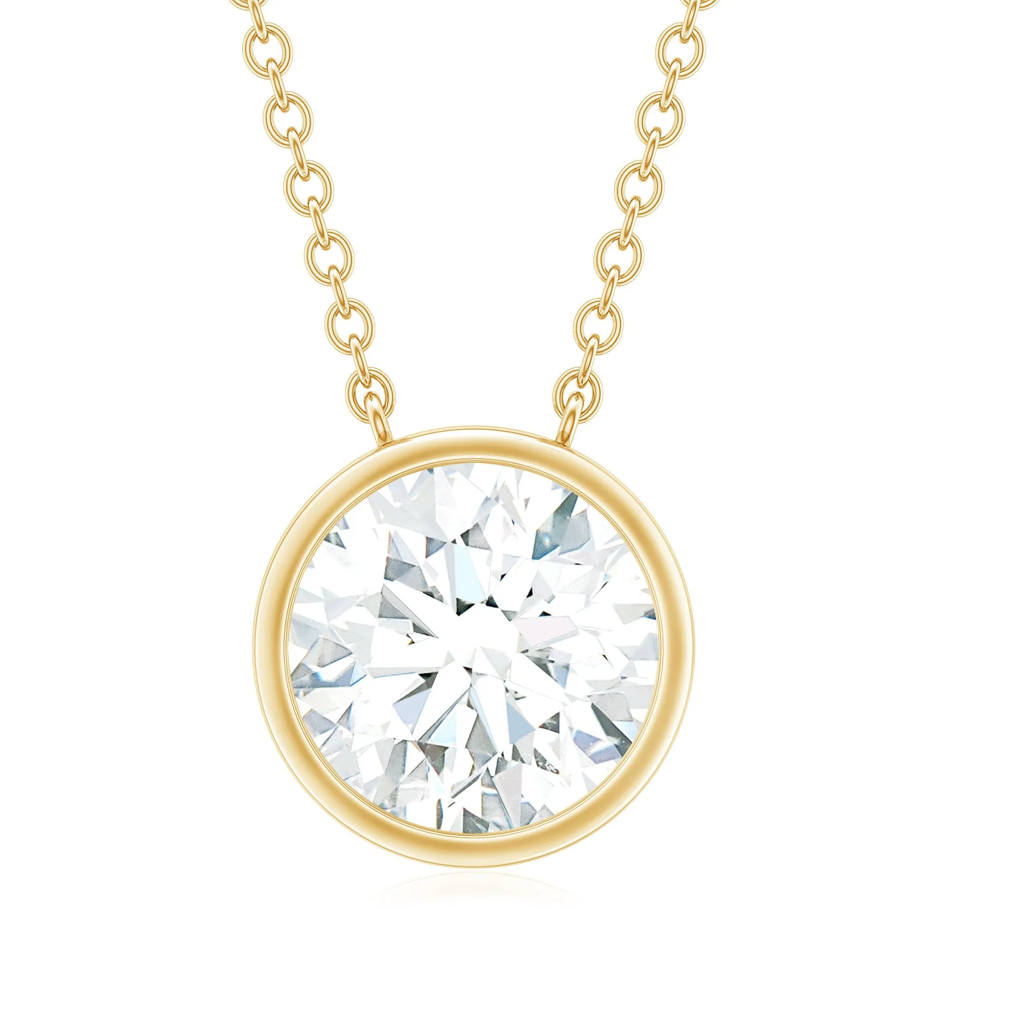 1 CT Round Cubic Zirconia Solitaire Necklace in Bezel Setting