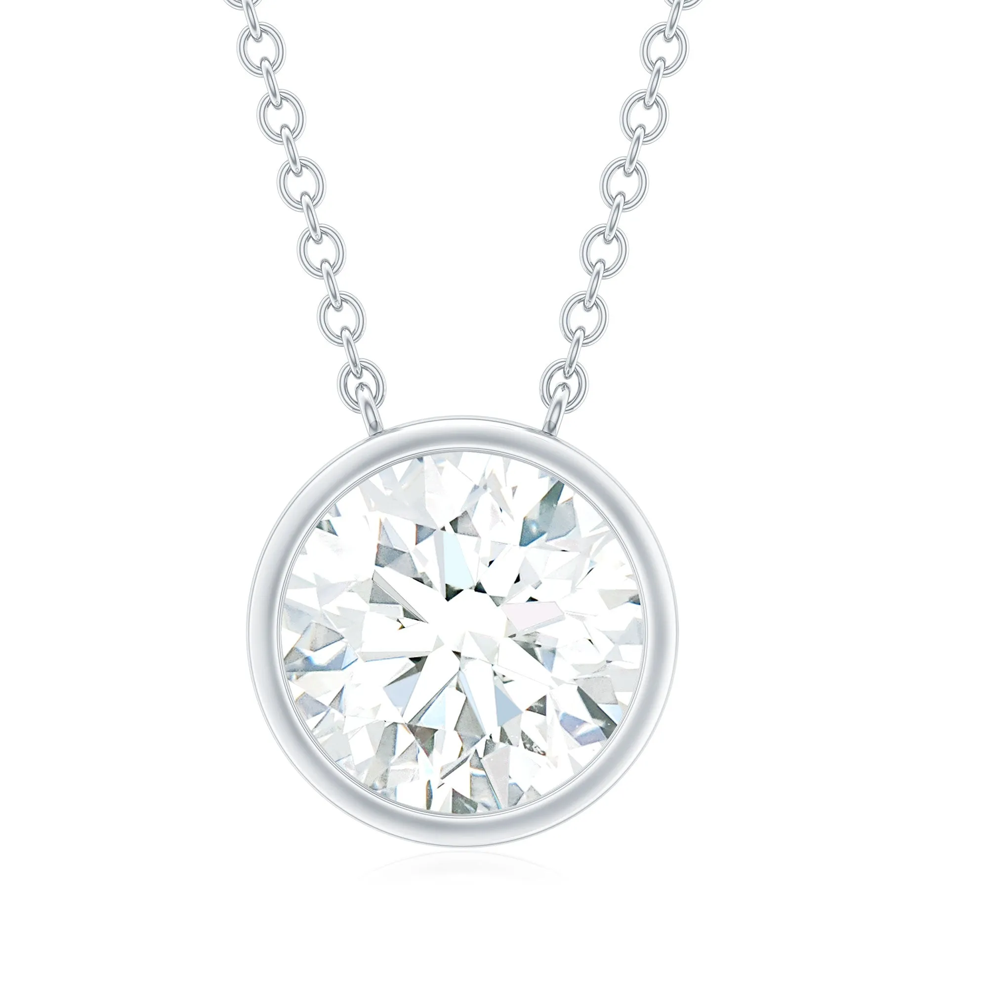 1 CT Round Cubic Zirconia Solitaire Necklace in Bezel Setting