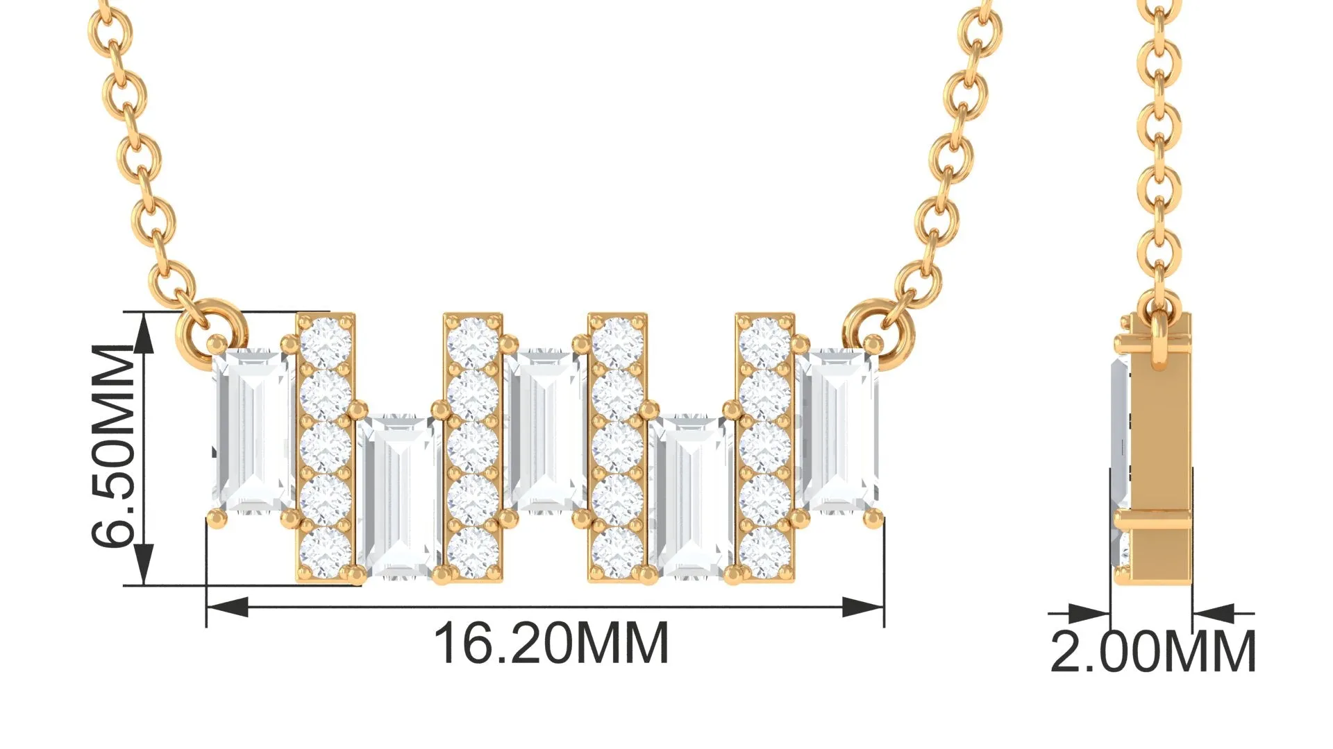 1.25 CT Baguette and Round Cubic Zirconia Bar Necklace in Gold