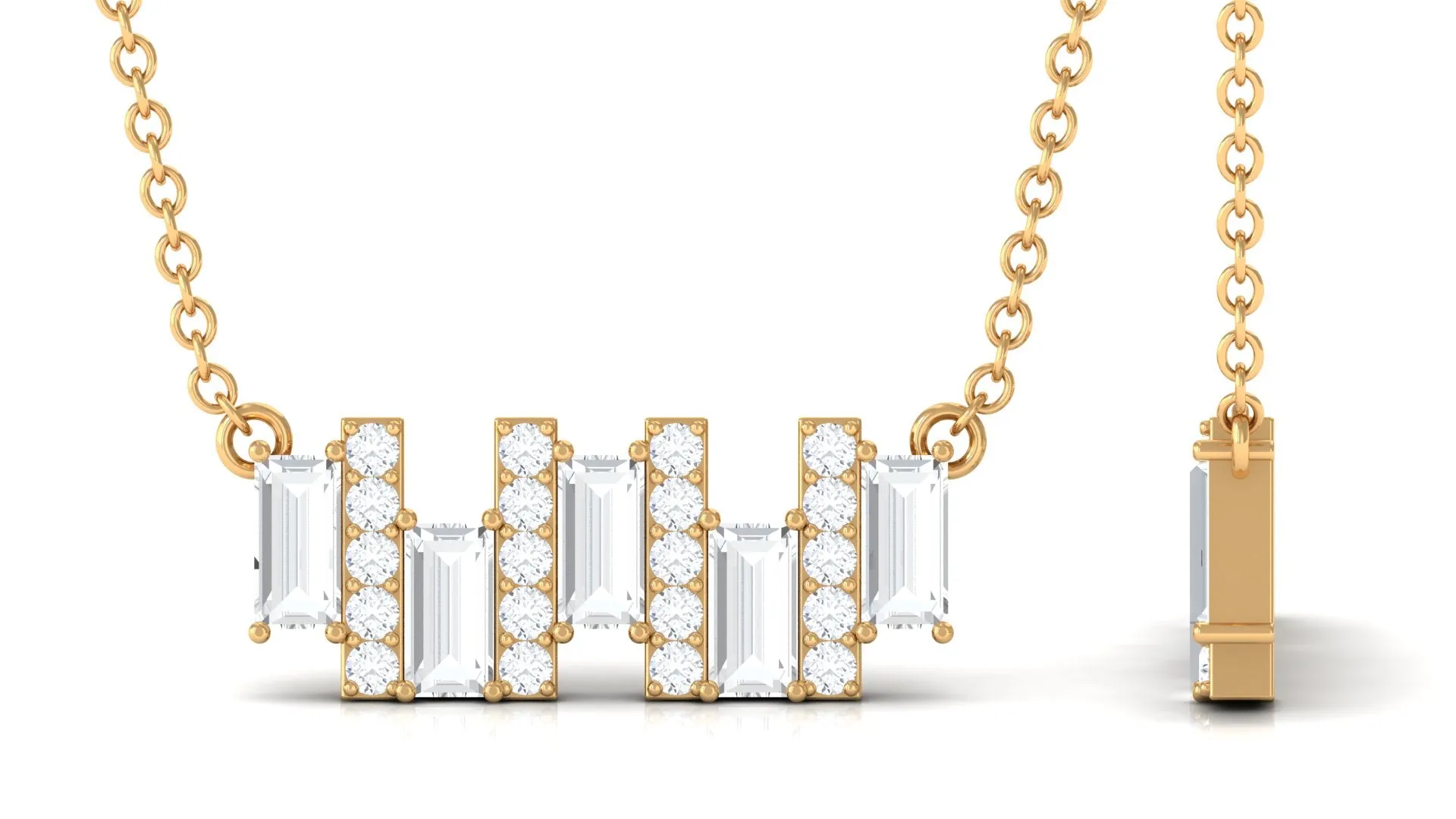 1.25 CT Baguette and Round Cubic Zirconia Bar Necklace in Gold