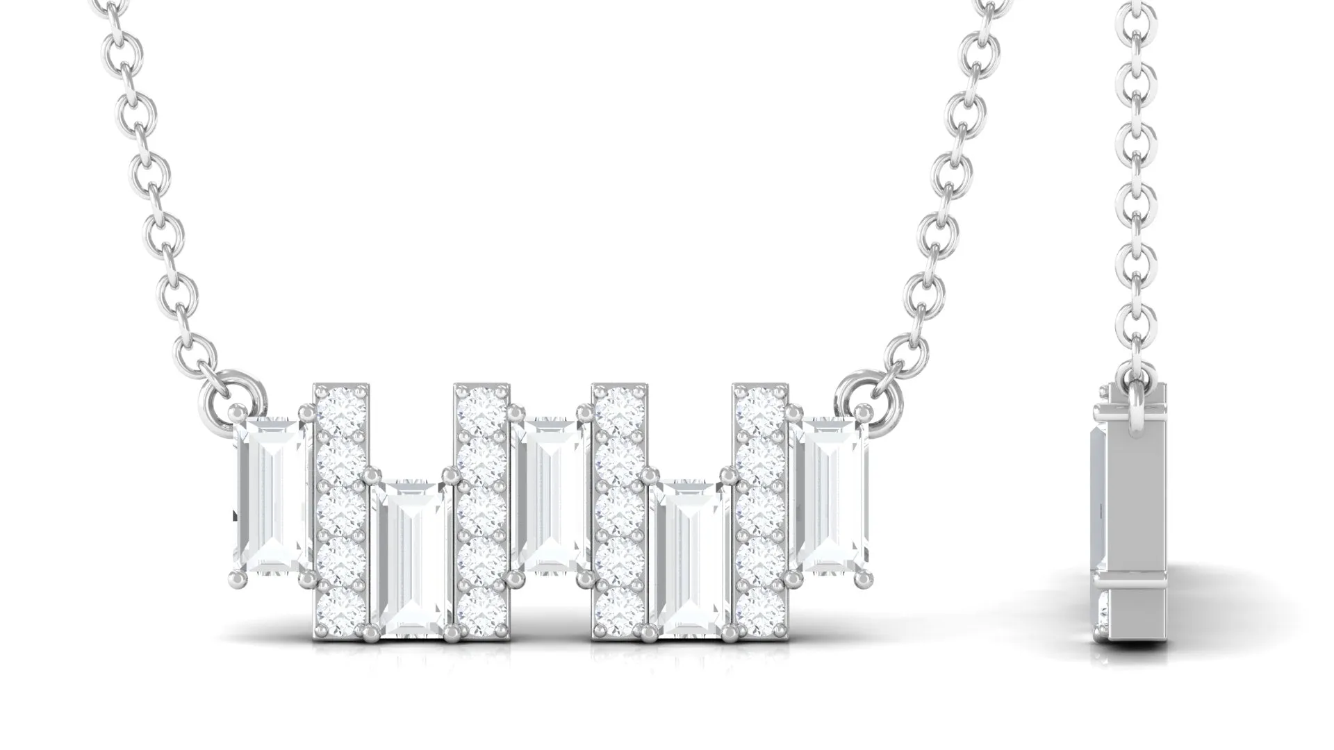 1.25 CT Baguette and Round Cubic Zirconia Bar Necklace in Gold