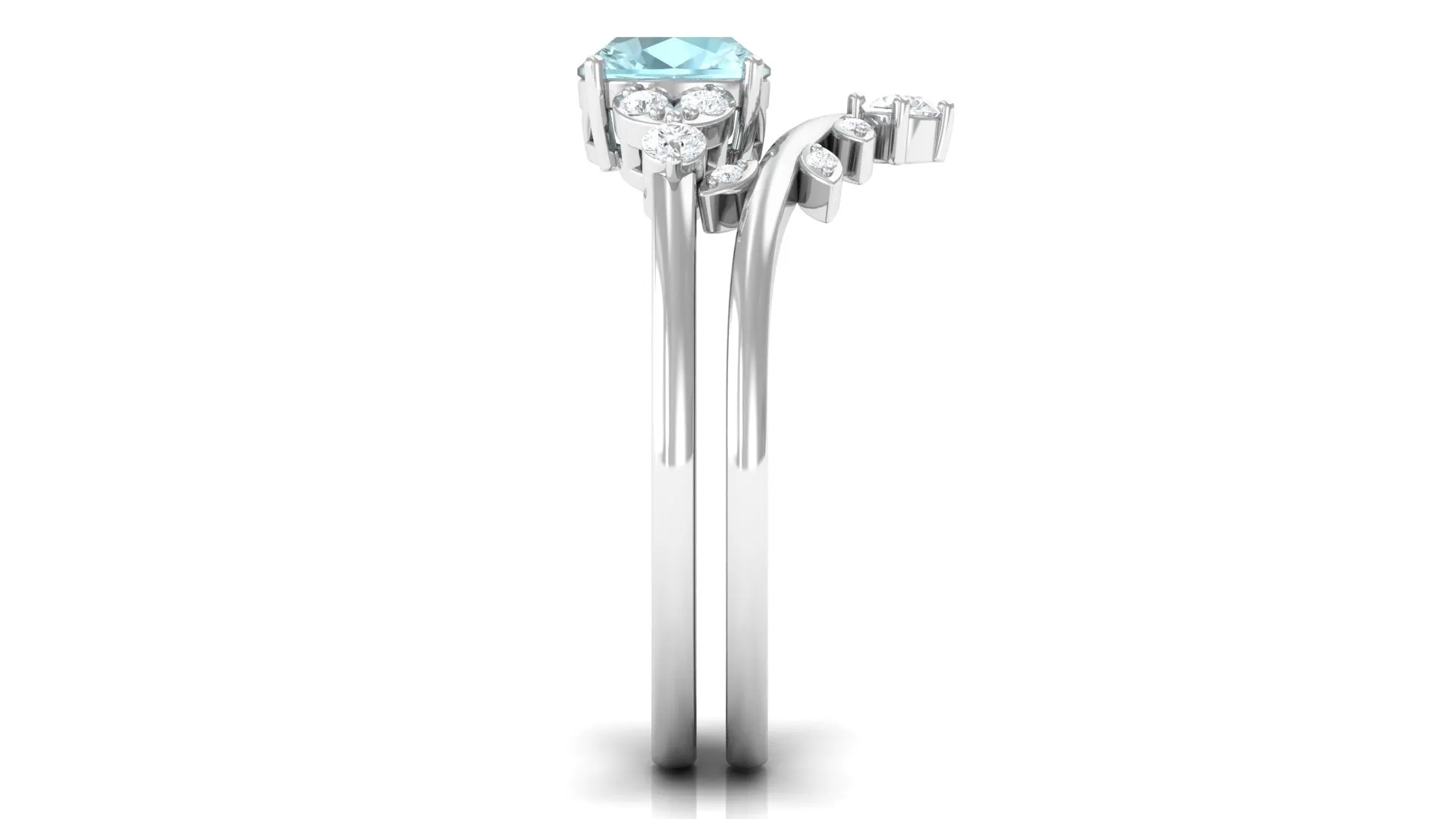 1.25 CT Sky Blue Topaz and Diamond Ring Set with Leaf Motif