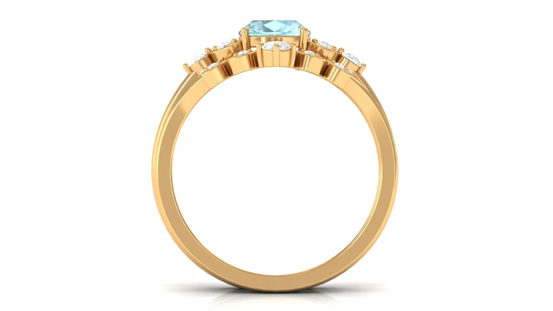 1.25 CT Sky Blue Topaz and Diamond Ring Set with Leaf Motif