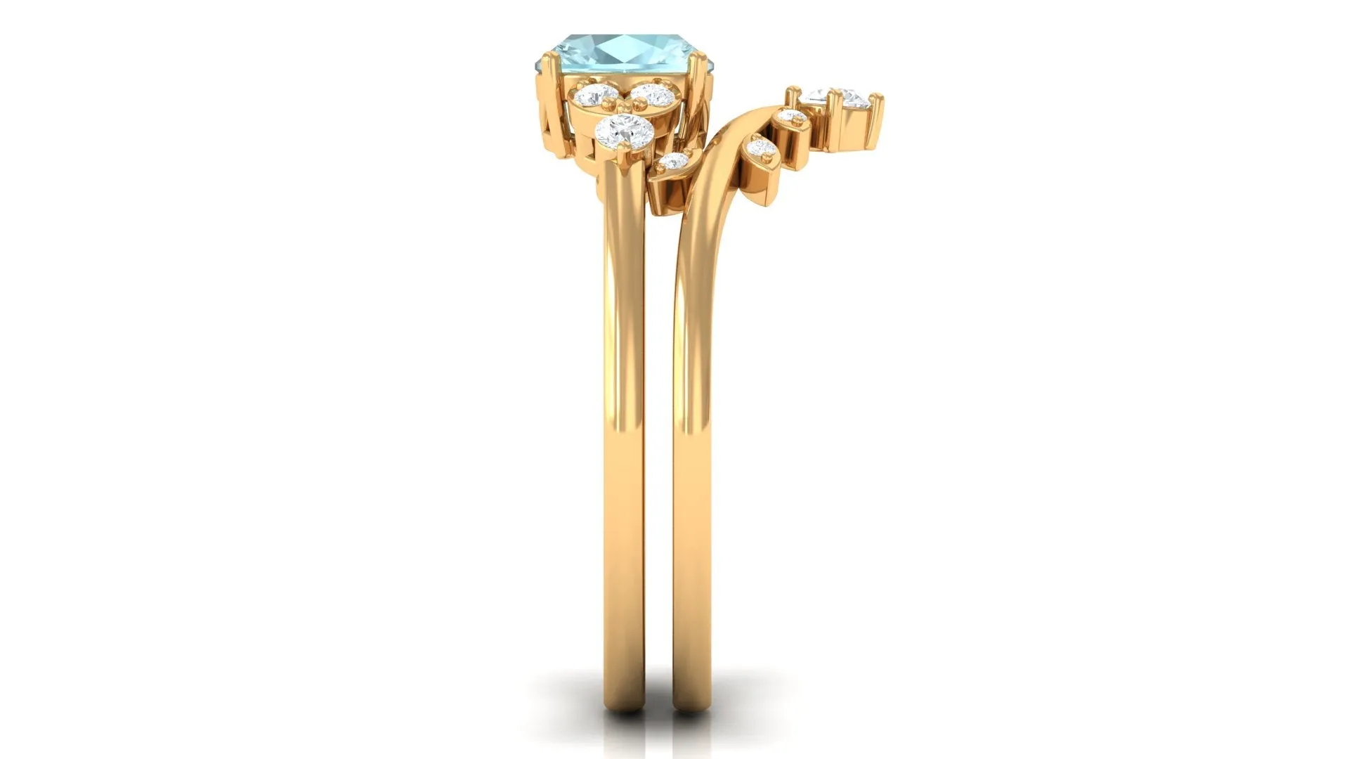 1.25 CT Sky Blue Topaz and Diamond Ring Set with Leaf Motif