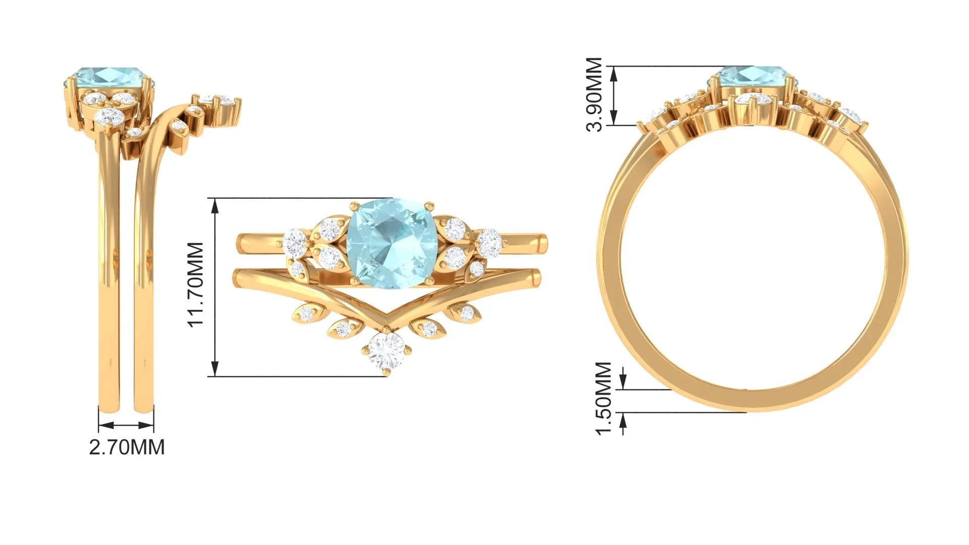 1.25 CT Sky Blue Topaz and Diamond Ring Set with Leaf Motif
