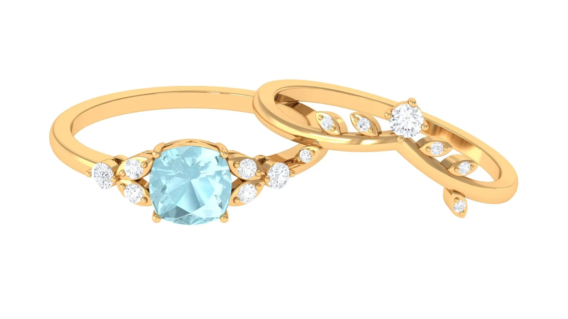 1.25 CT Sky Blue Topaz and Diamond Ring Set with Leaf Motif