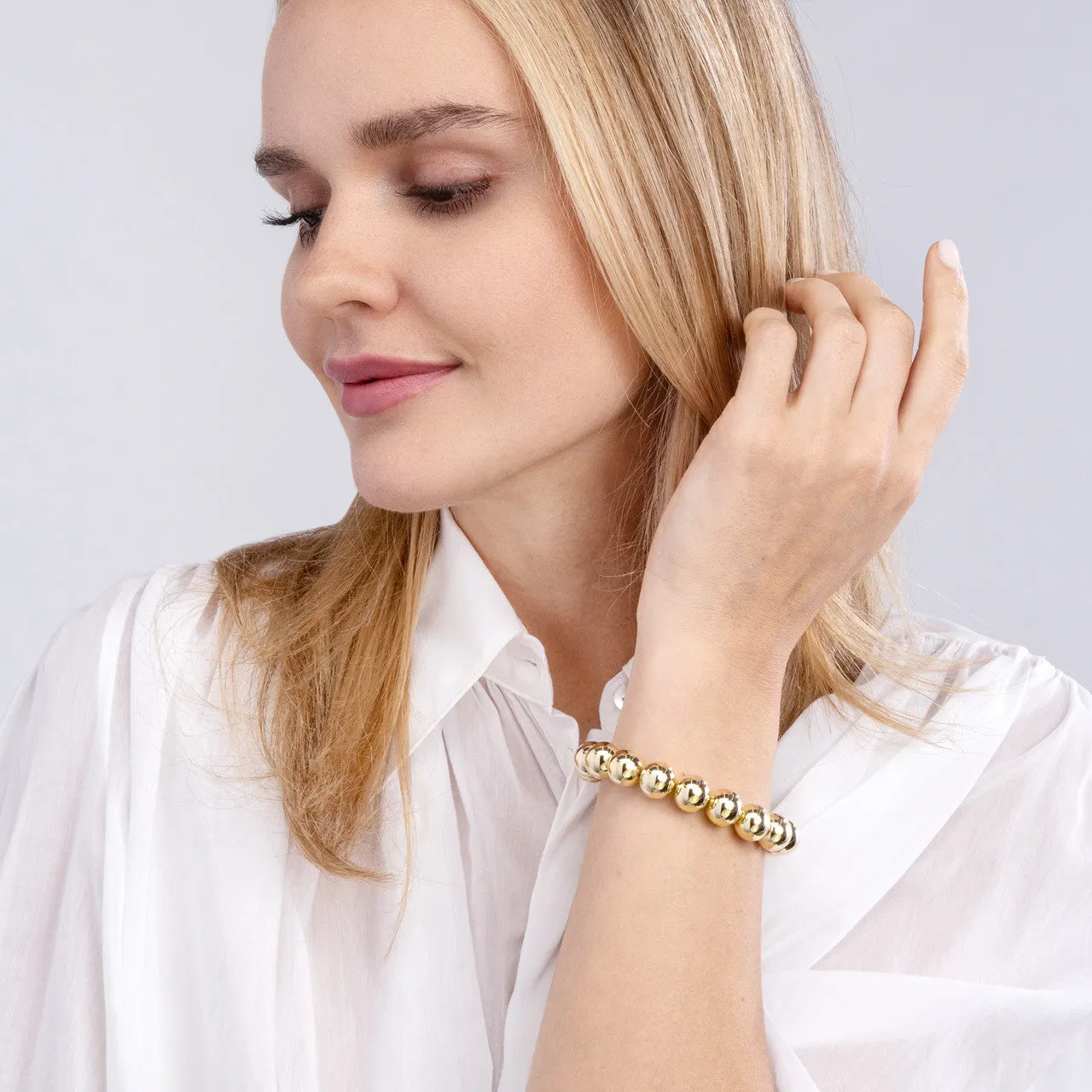 14k Yellow Gold 12mm Polished Ball Beaded Bracelet Adjustable
