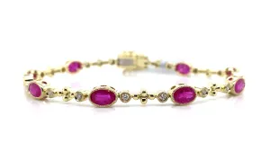 14K Yellow Gold Ruby & Diamond Tennis Bracelet