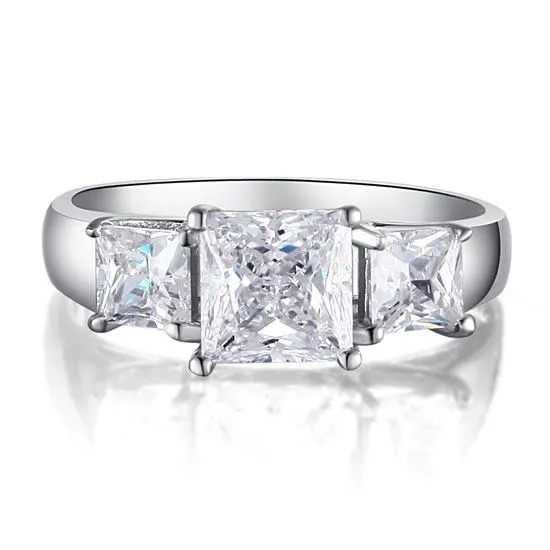 1.5 Carat 3-Stones Simulated Diamond 925 Sterling Silver Wedding Anniversary Ring
