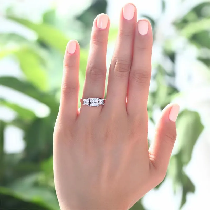 1.5 Carat 3-Stones Simulated Diamond 925 Sterling Silver Wedding Anniversary Ring