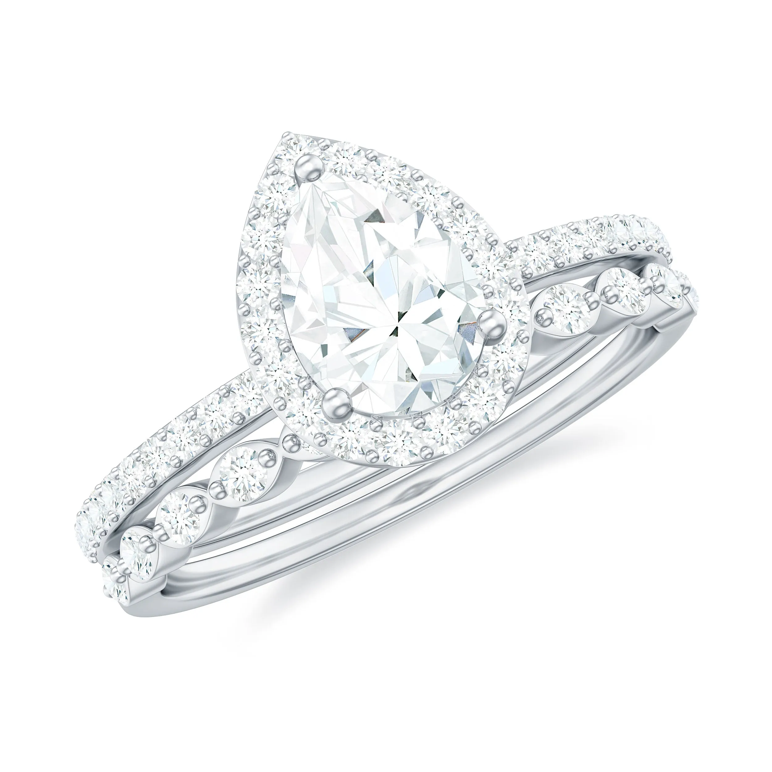 1.75 CT Moissanite Teardrop Wedding Ring Set with Halo
