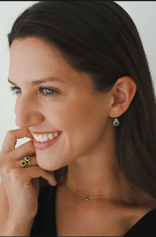 18 Karat Gold Colombian Emerald Domed Hinge Earrings