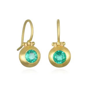 18 Karat Gold Colombian Emerald Domed Hinge Earrings