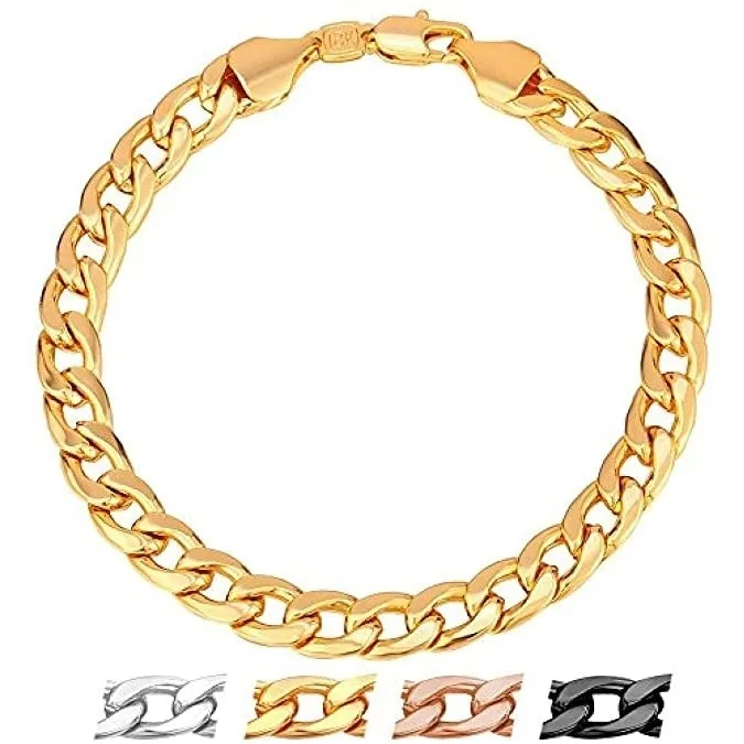 18K Real Gold Filled High Polish Finsh Curb Cuban Link Bracelet 8 6MM