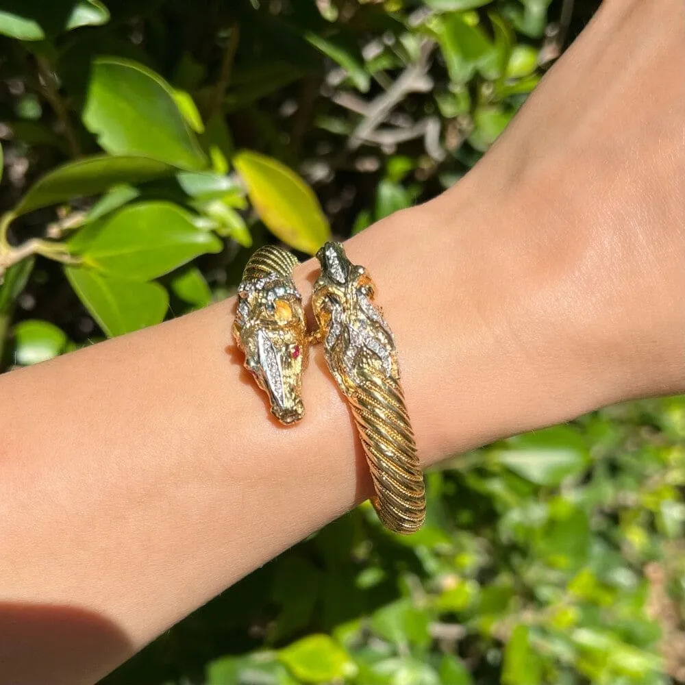 18K YG Double Horse Head Bypass Bracelet 80.6g, .80tcw Diamonds Regard Jewelry Austin, Texas