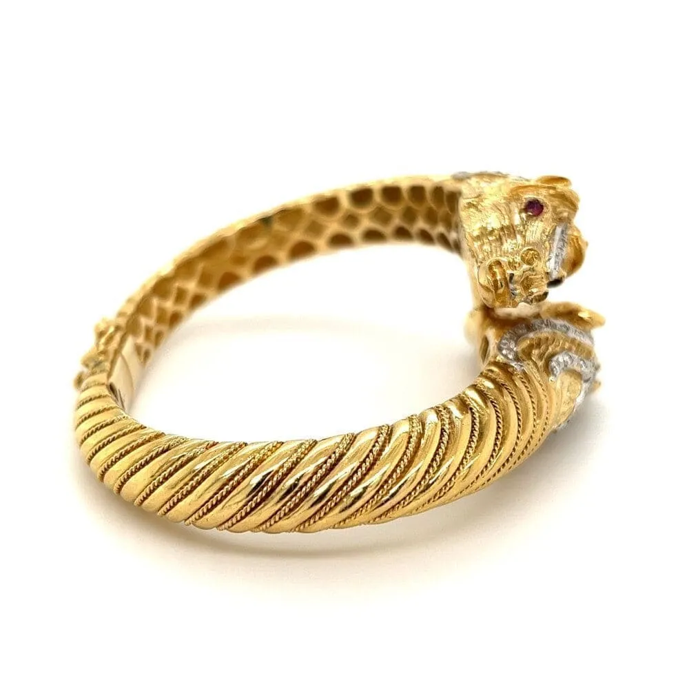 18K YG Double Horse Head Bypass Bracelet 80.6g, .80tcw Diamonds Regard Jewelry Austin, Texas