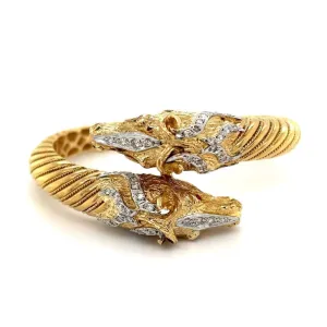 18K YG Double Horse Head Bypass Bracelet 80.6g, .80tcw Diamonds Regard Jewelry Austin, Texas