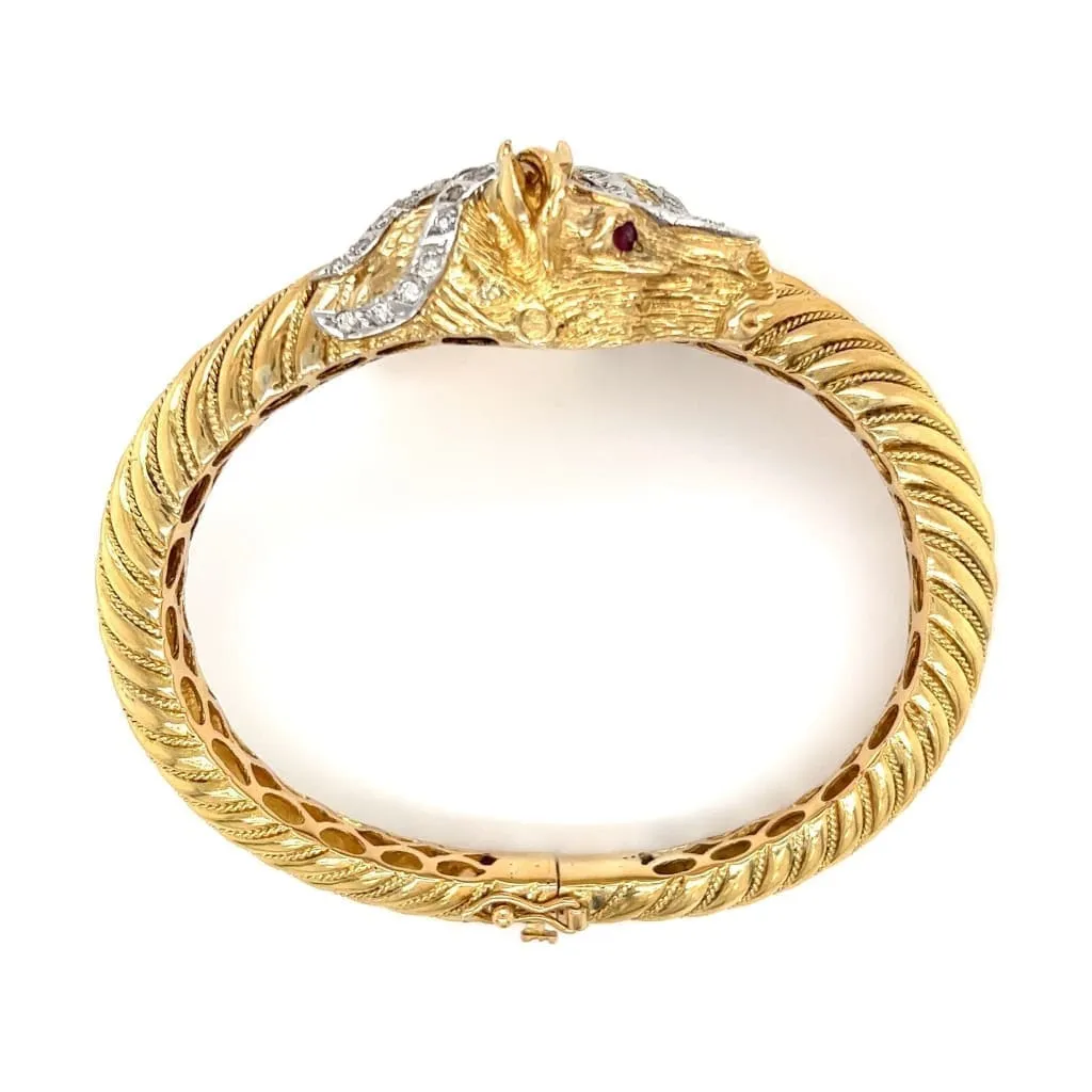 18K YG Double Horse Head Bypass Bracelet 80.6g, .80tcw Diamonds Regard Jewelry Austin, Texas