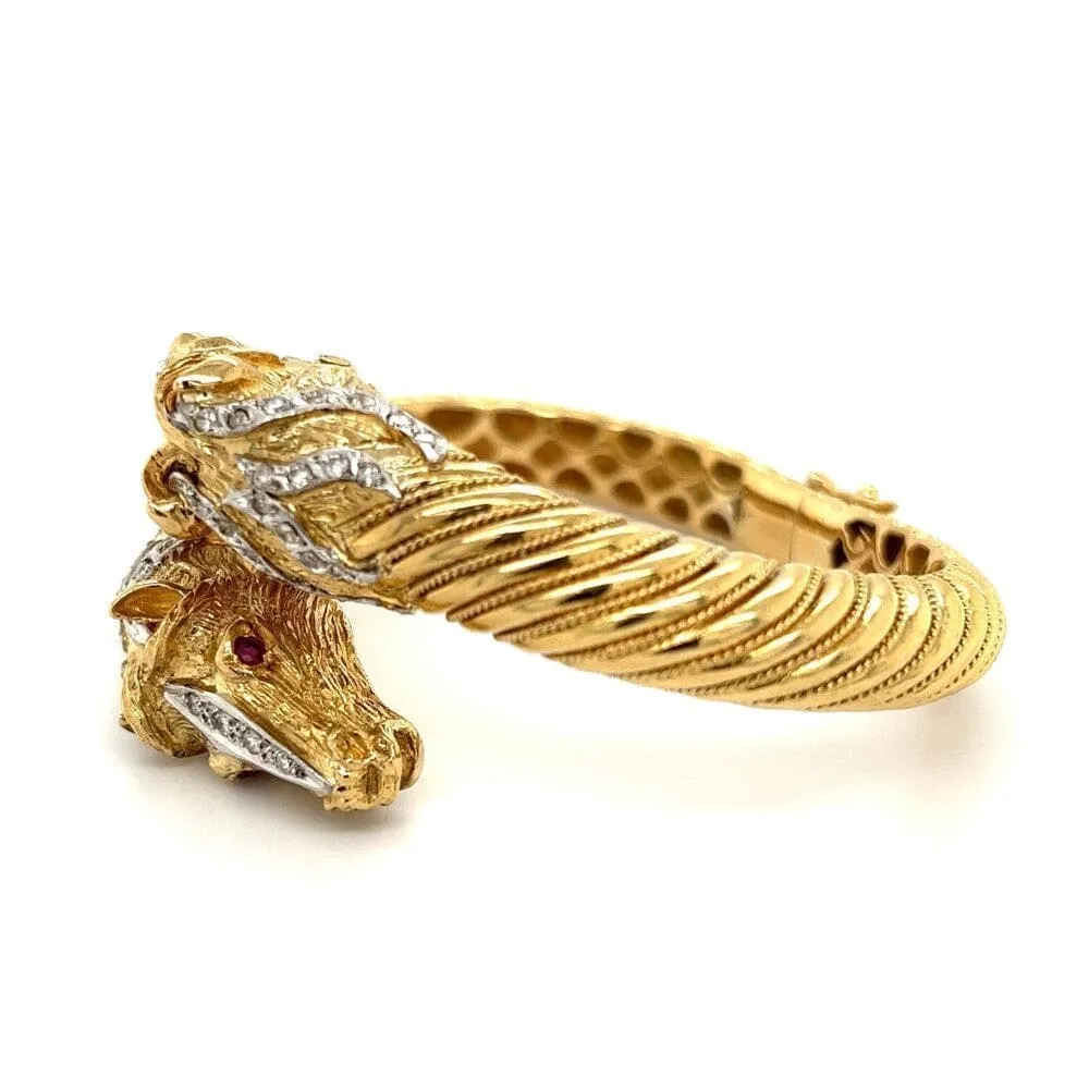 18K YG Double Horse Head Bypass Bracelet 80.6g, .80tcw Diamonds Regard Jewelry Austin, Texas