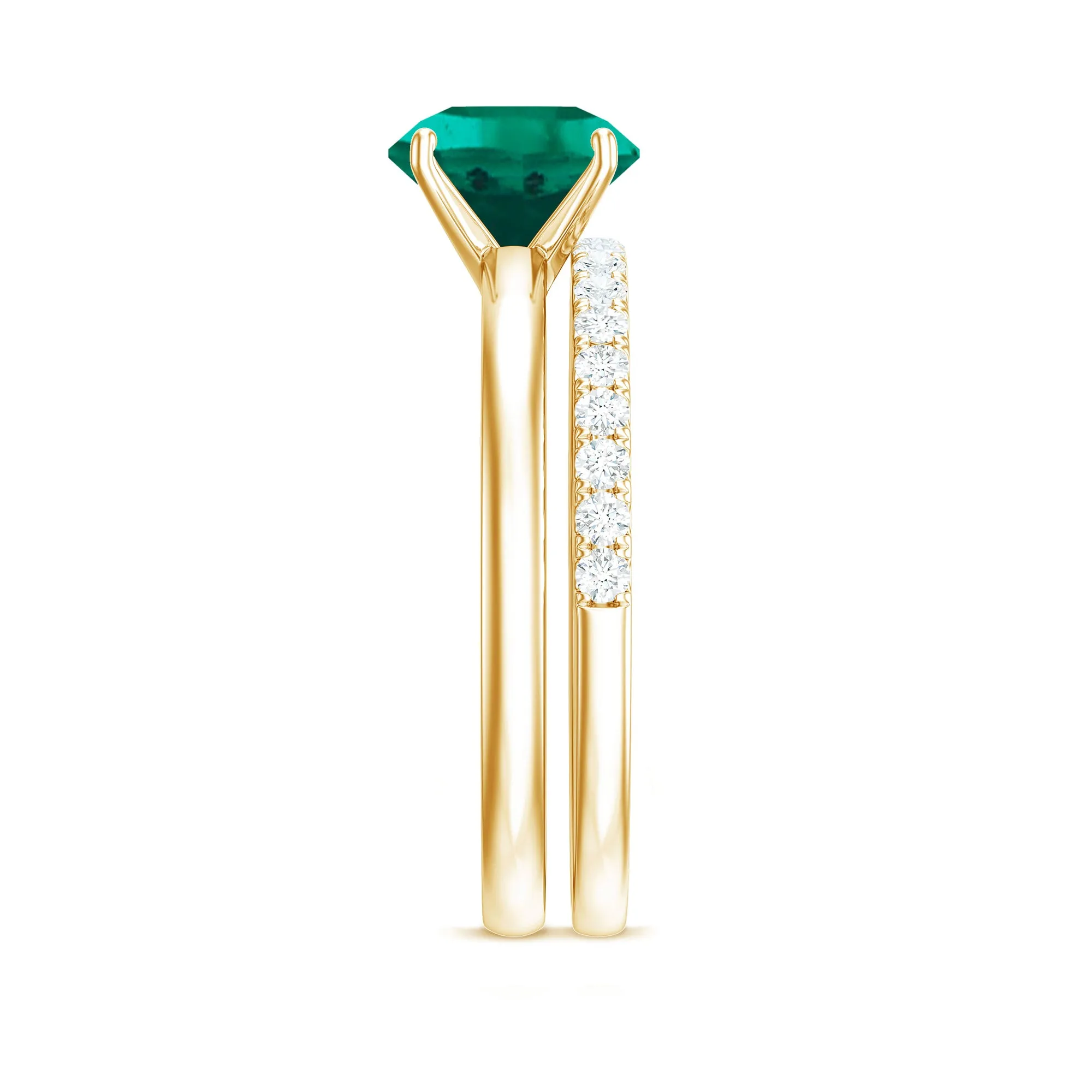 2.75 CT Created Emerald Solitaire Bridal Ring Set with Diamond