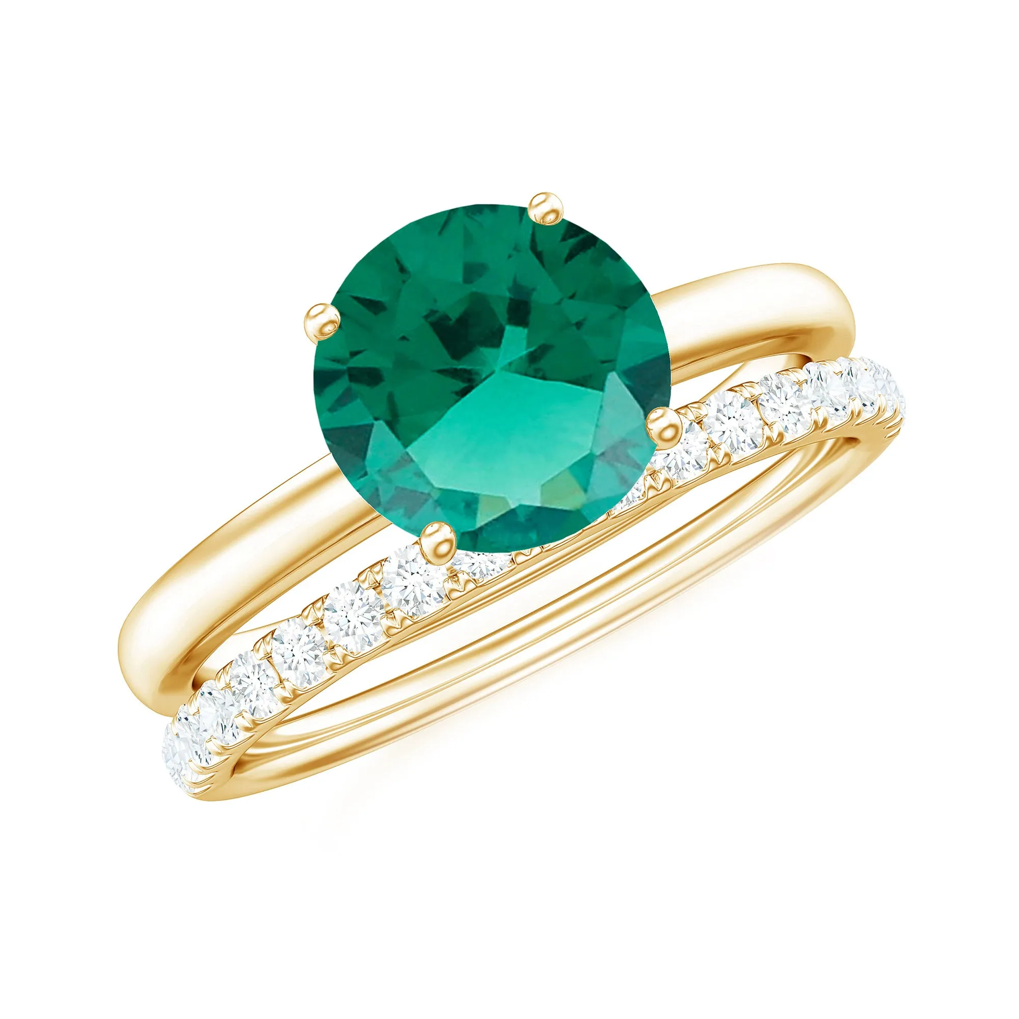 2.75 CT Created Emerald Solitaire Bridal Ring Set with Diamond