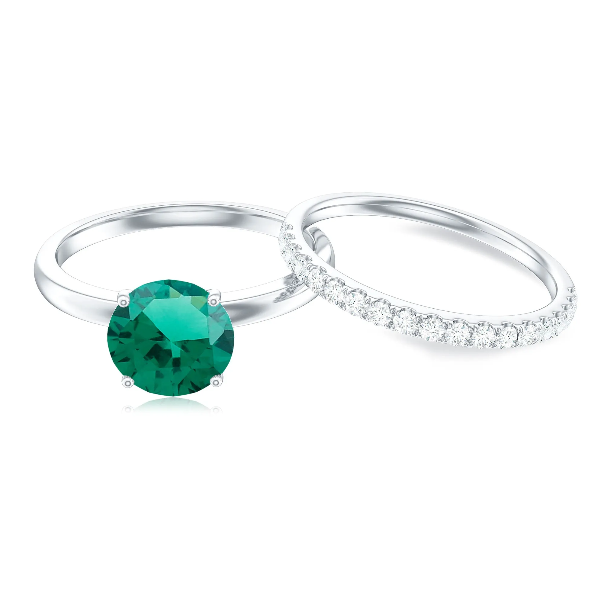 2.75 CT Created Emerald Solitaire Bridal Ring Set with Diamond