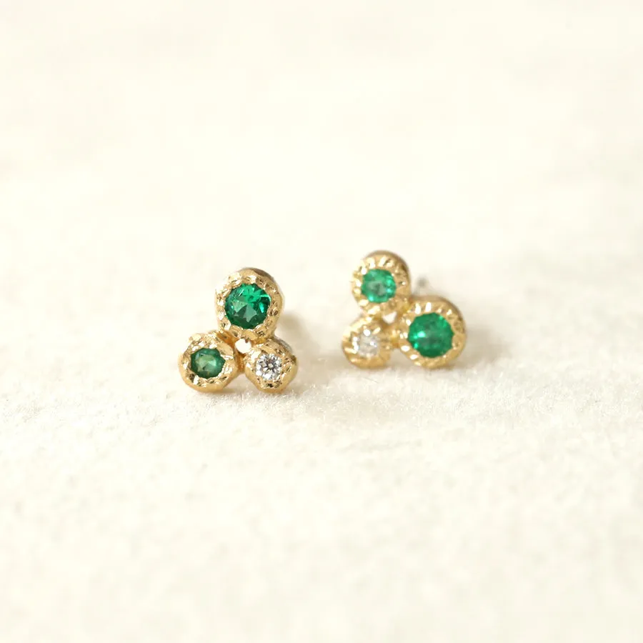 3 bezel emerald studs