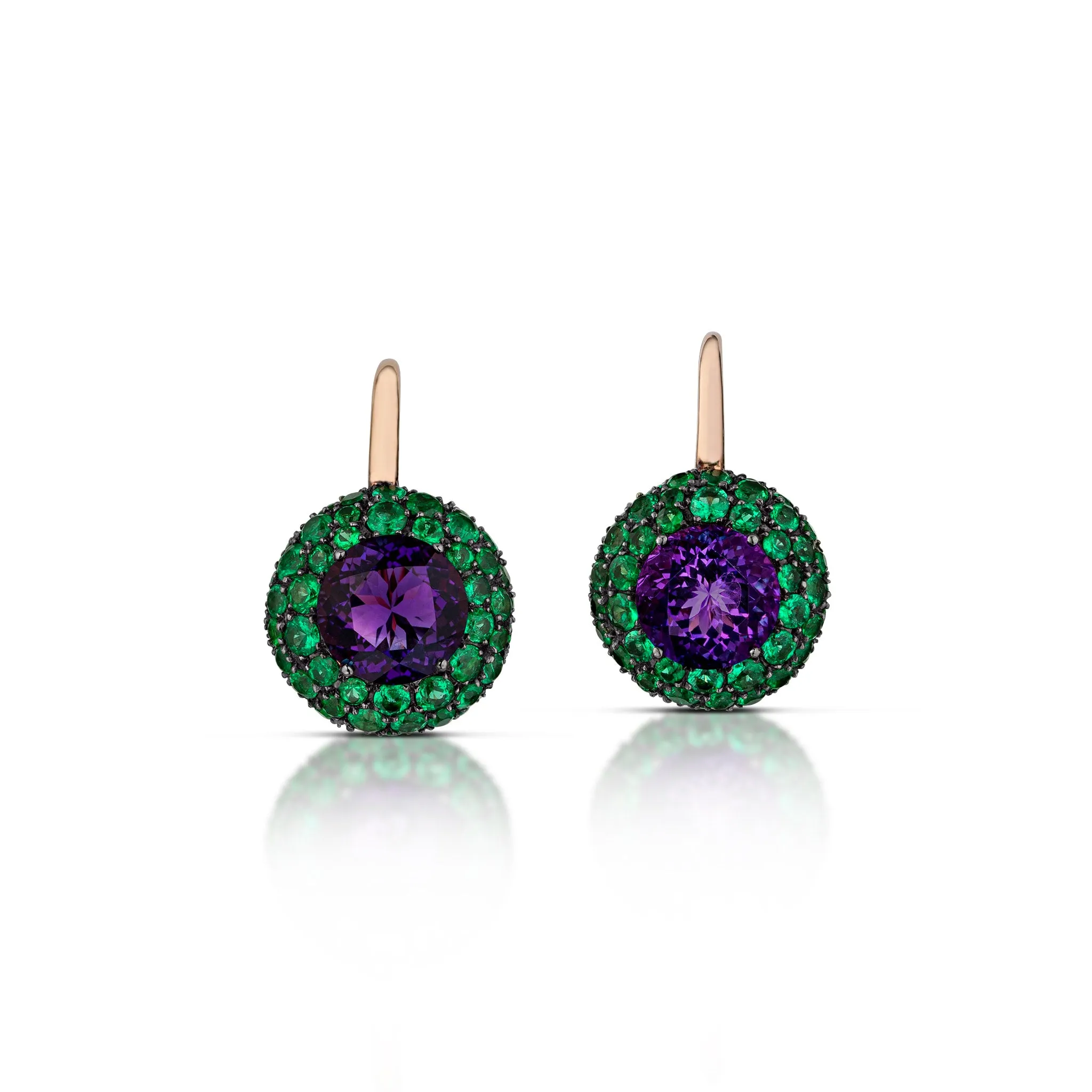 4.28 Carat Amethyst and Emerald Earrings