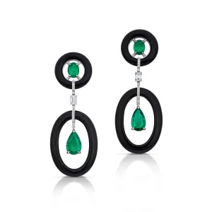 47.32 Carat Black Onyx, Emerald, and Diamond Earrings