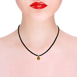 6 Carat 14K Solid Yellow Gold Leather Necklace Natural Citrine