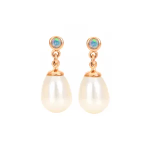 9ct Rose Gold Opal with Pearl Drop Earrings