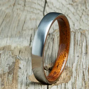 Acacia lined Womens wood ring with satin titanium