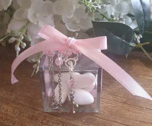 Acrylic Box with Pink Beaded Bracelet Rosary