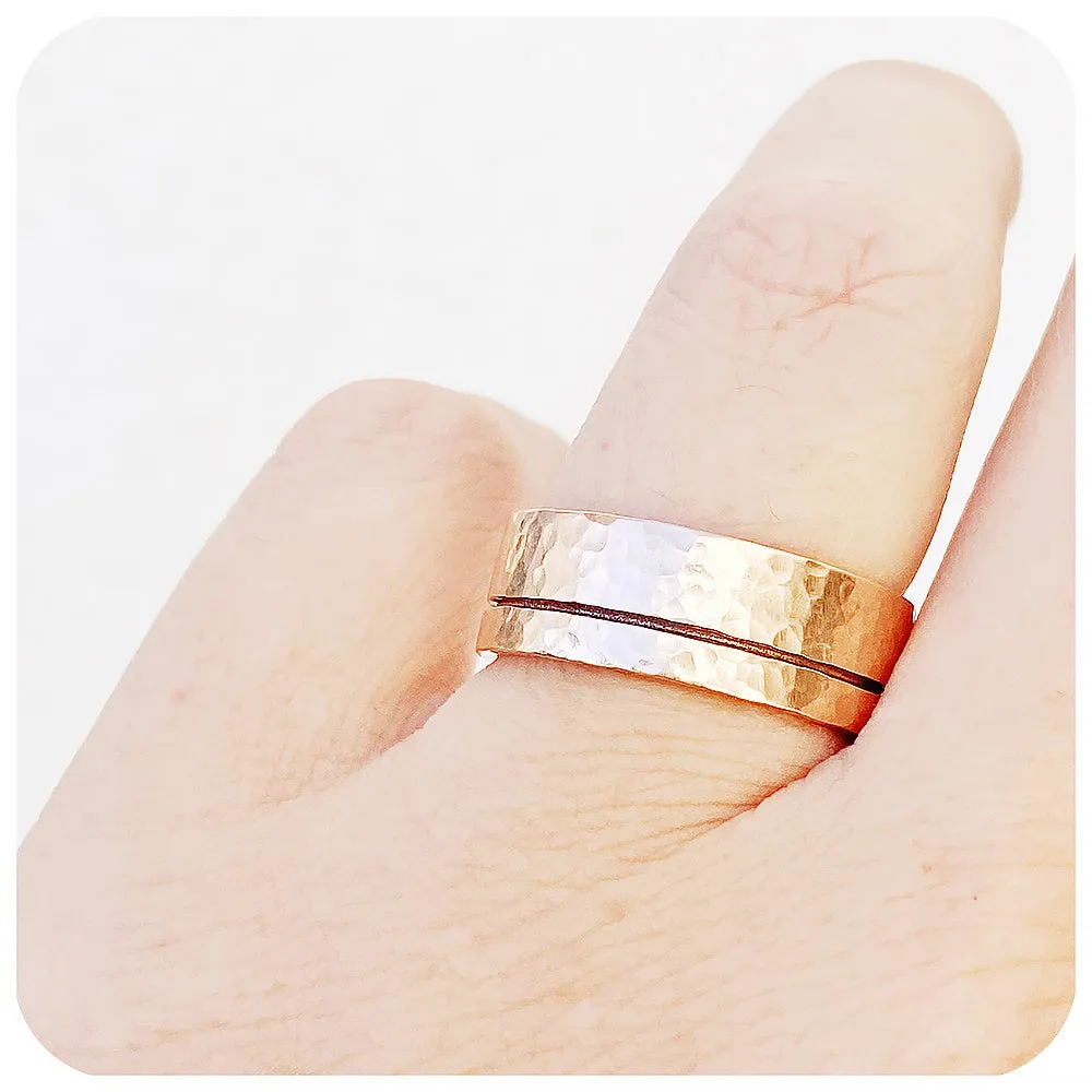 Angelo, a Solid Gold Grooved Mens Wedding Ring - Hammered