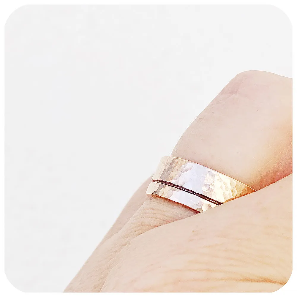 Angelo, a Solid Gold Grooved Mens Wedding Ring - Hammered