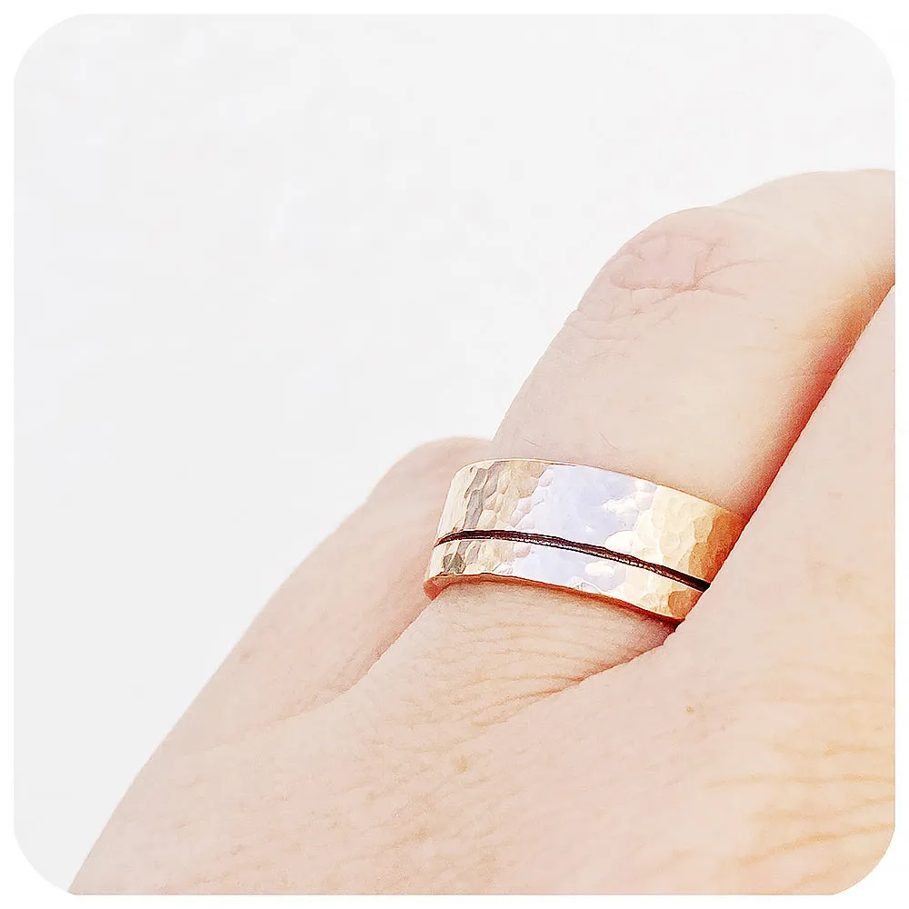 Angelo, a Solid Gold Grooved Mens Wedding Ring - Hammered