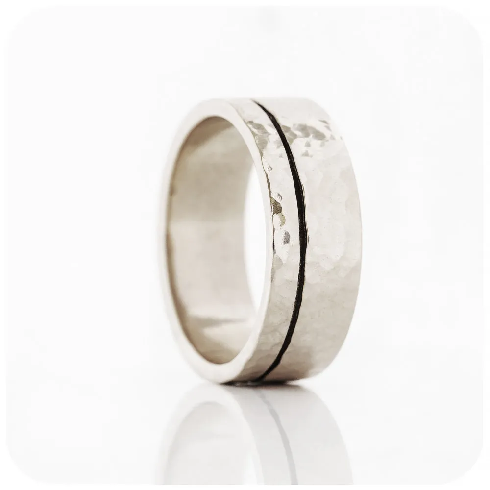 Angelo, a Solid Gold Grooved Mens Wedding Ring - Hammered