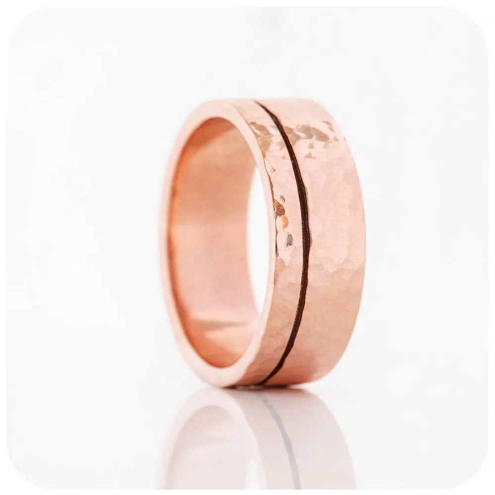 Angelo, a Solid Gold Grooved Mens Wedding Ring - Hammered