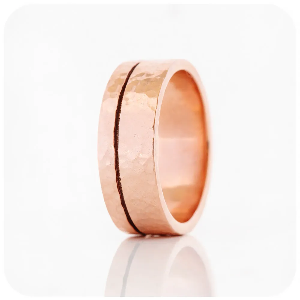Angelo, a Solid Gold Grooved Mens Wedding Ring - Hammered