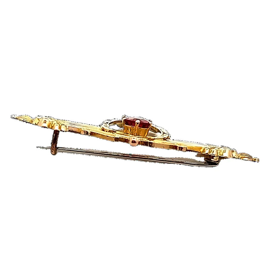 Antique 9ct Yellow Gold 8 stone Garnet and Seed Pearl Brooch