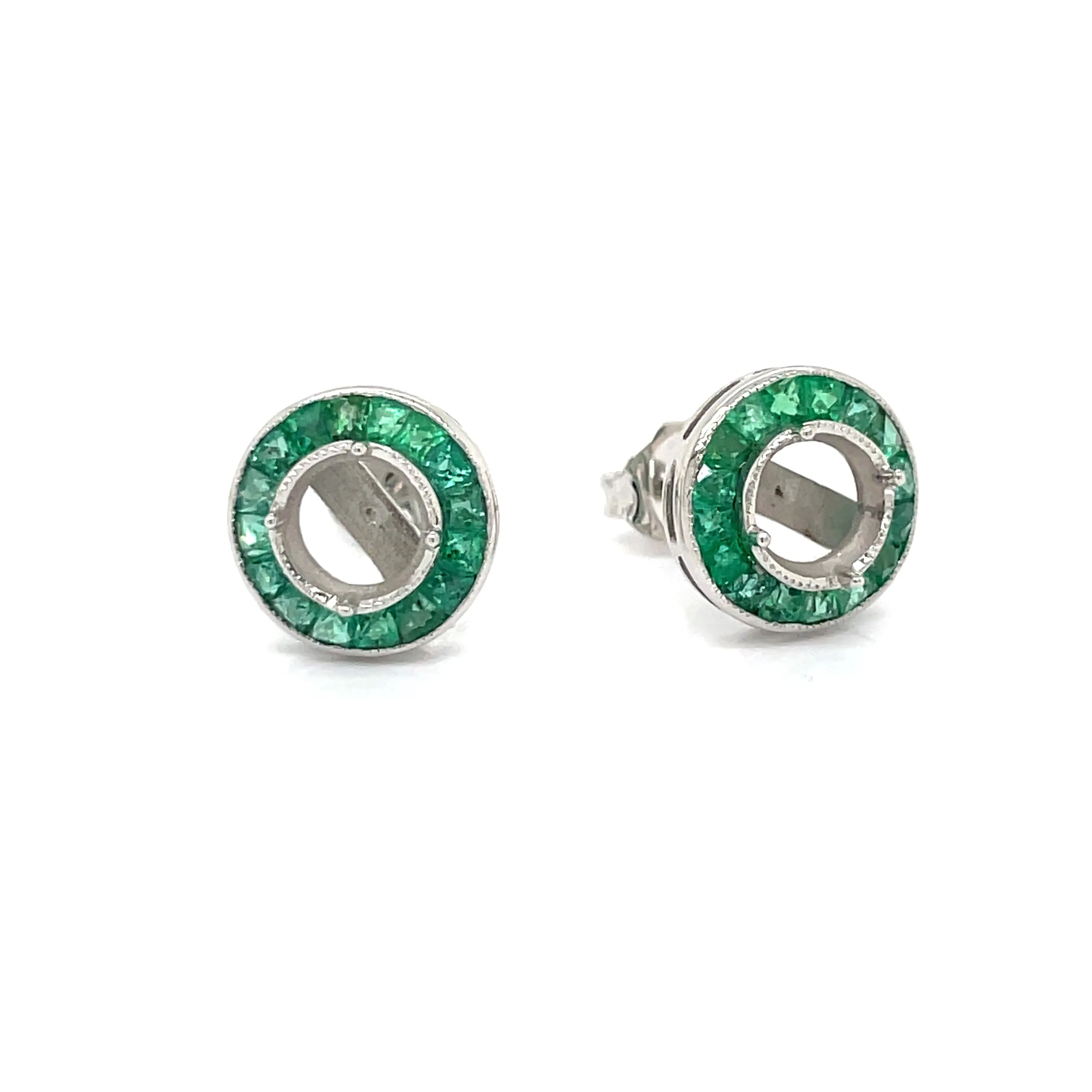 Art Deco Reproduction Aristocrat .82 cttw Emerald Semi Mount Earrings 11592