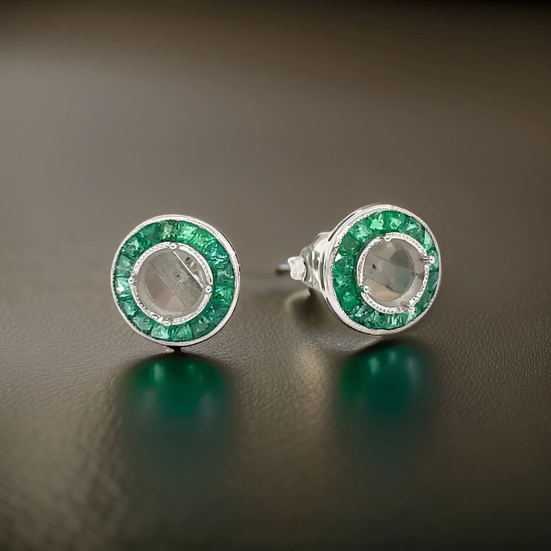 Art Deco Reproduction Aristocrat .82 cttw Emerald Semi Mount Earrings 11592