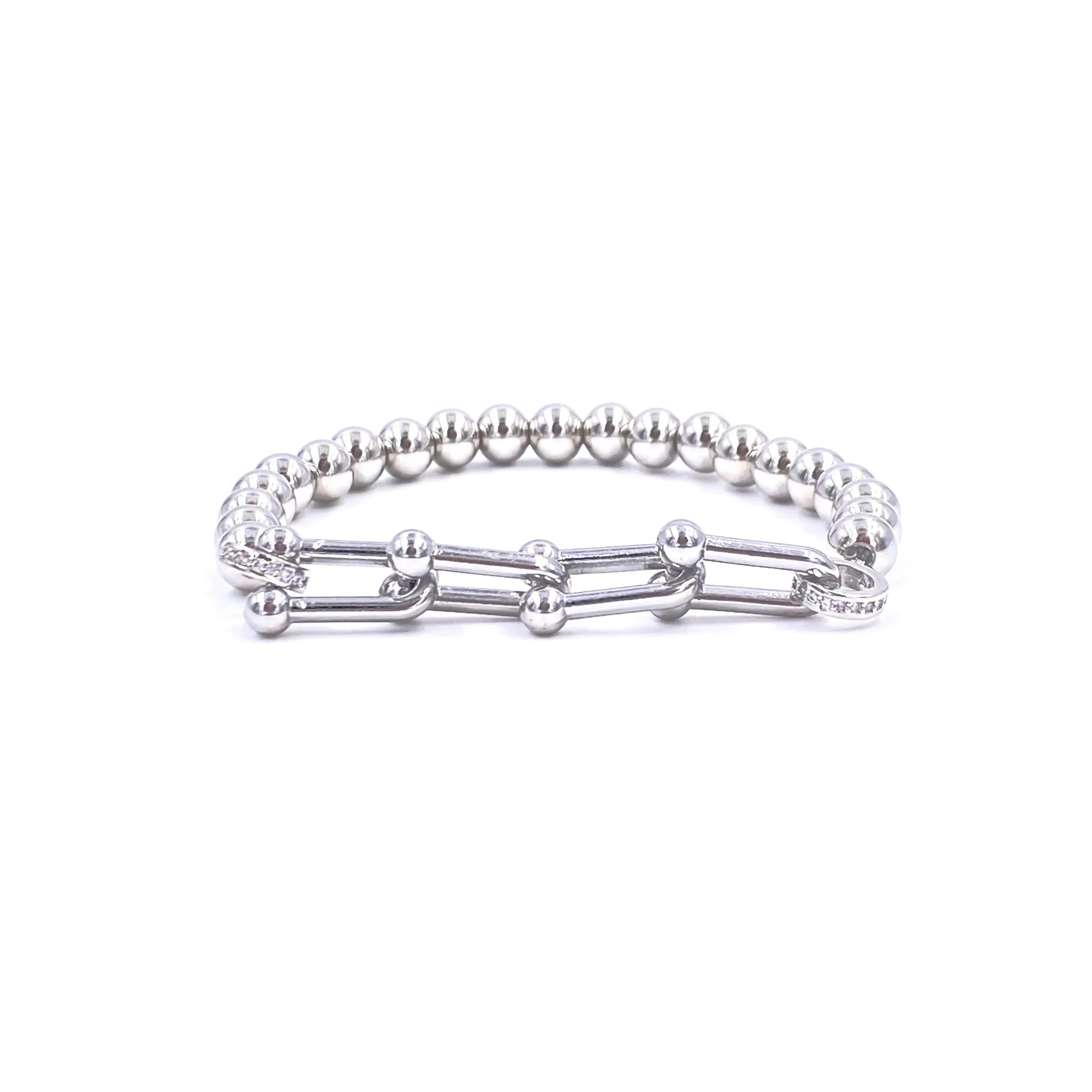 Ashley Gold Stainless Steel Ball Link Stretch Bracelet