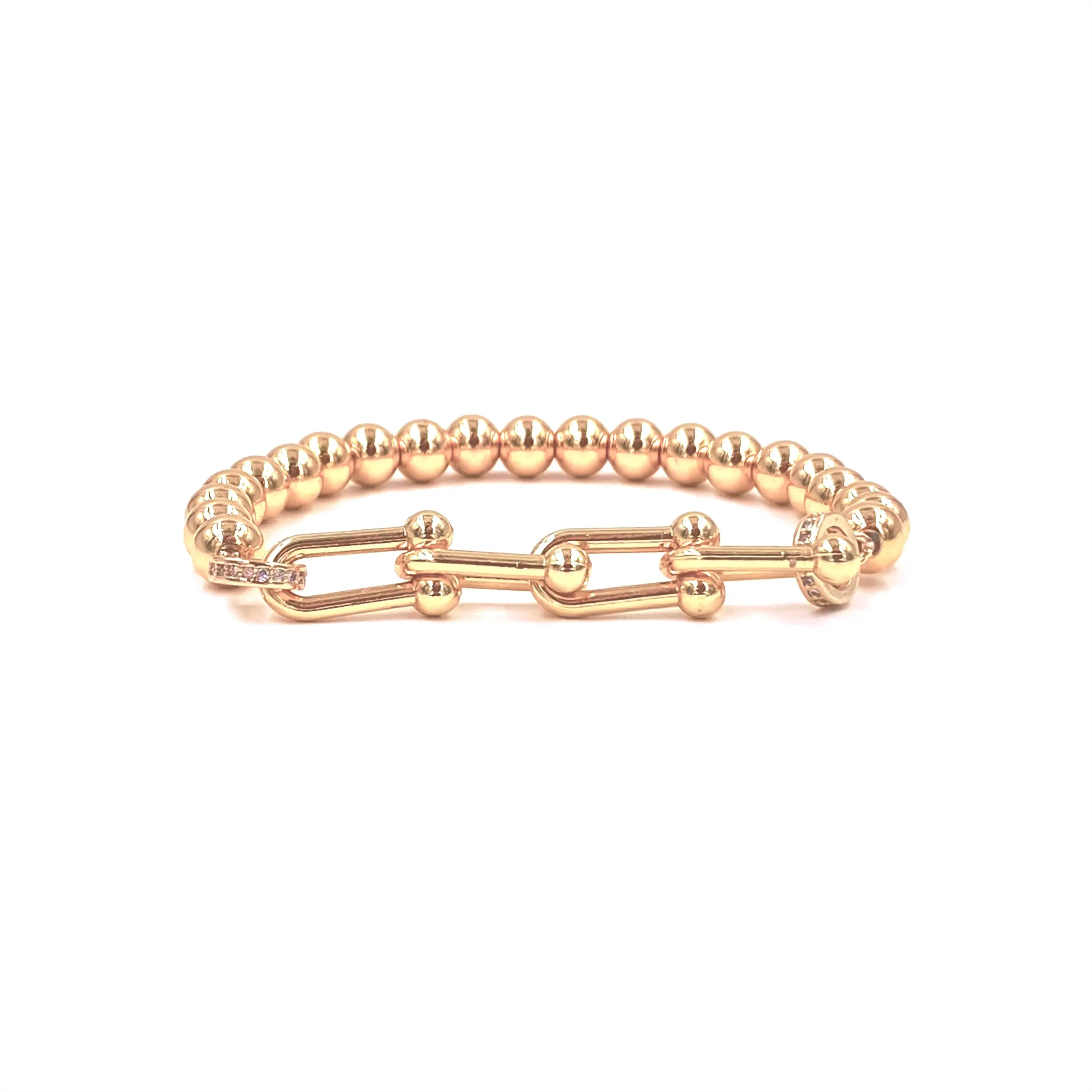 Ashley Gold Stainless Steel Ball Link Stretch Bracelet