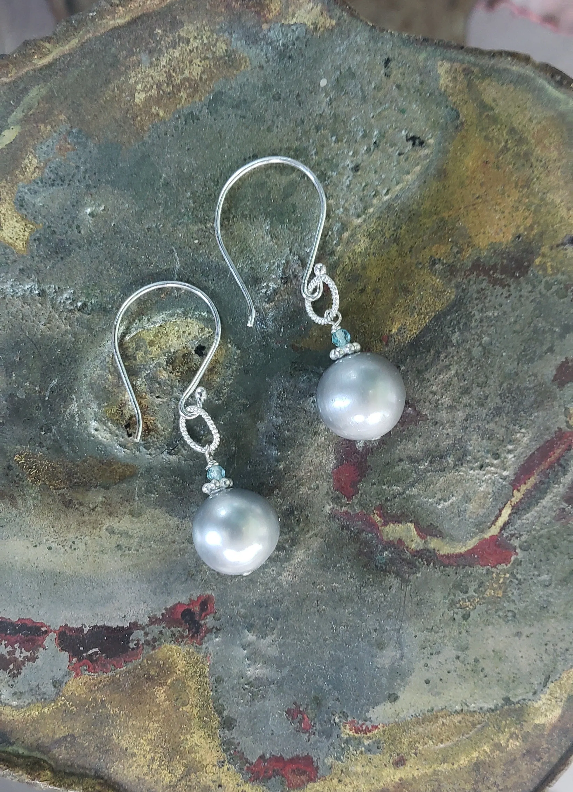 AVF Silver Tahitian Pearl Drop Earrings (SI3740)
